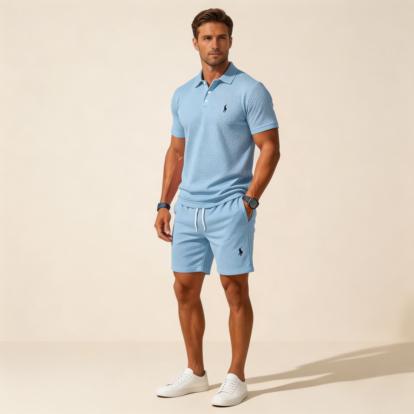 Premium Textured Polo & Shorts Set